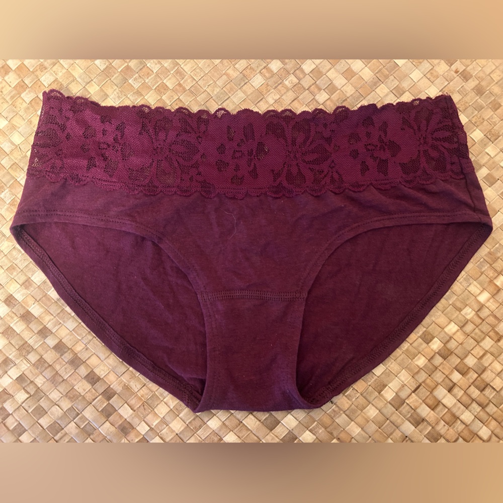 Victoria's Secret Burgundy Lace Waist Cotton Hipster Underwear